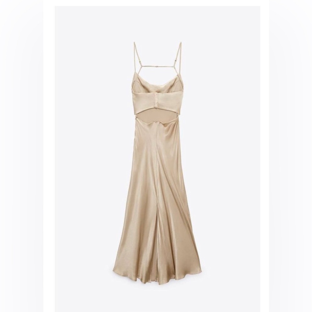 Zara Satin effect cut out dress champagne
